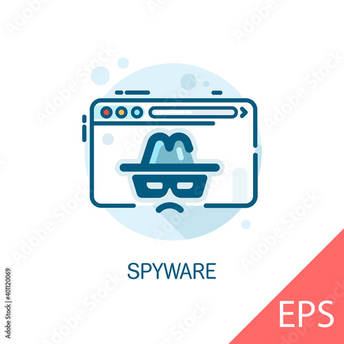 Spyware. Vector modern flat line design illustration icons