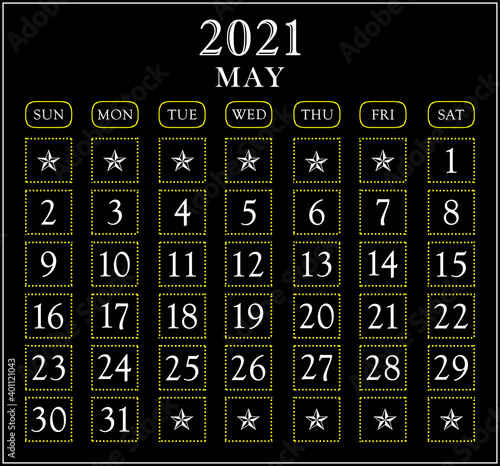 Month May year 2021 calendar