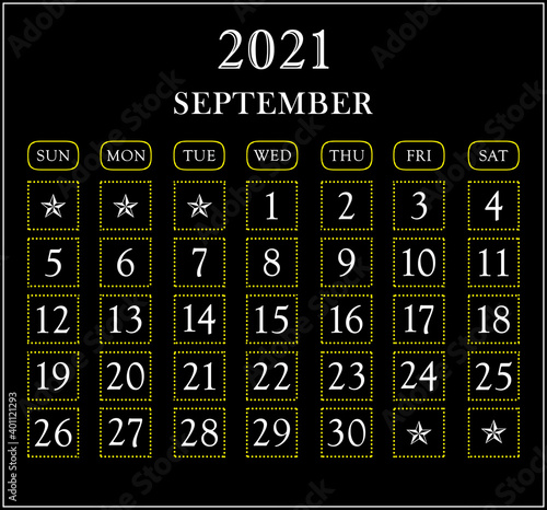 Month September year 2021 calendar