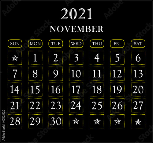 Month November year 2021 calendar