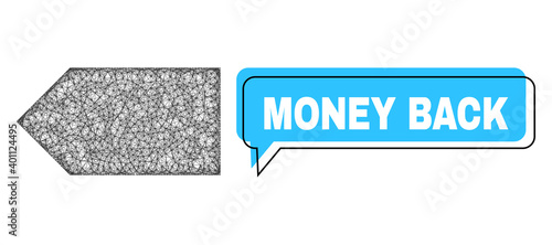 Chat Money Back blue bubble frame and wire frame direction left. Frame and colored area are shifted for Money Back label, which is located inside blue speech balloon.