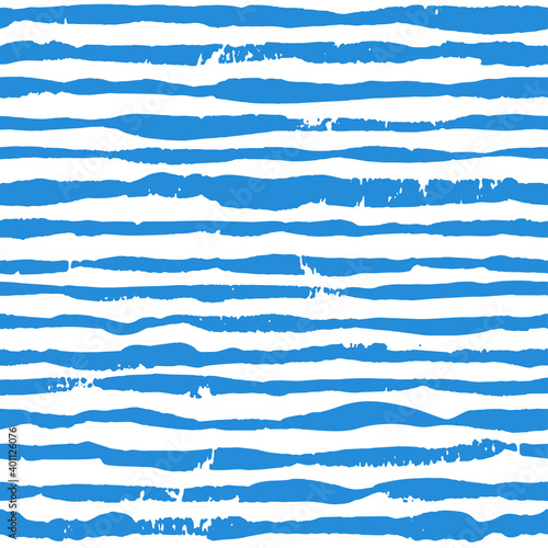 Grunge seamless pattern with blue brush strokes marine background with Stripes. Texture with horizontal painted stripes. Vector