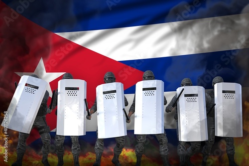 Wallpaper Mural Cuba police guards protecting country against mutiny - protest stopping concept, military 3D Illustration on flag background Torontodigital.ca