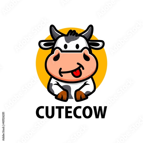 cute cow cartoon logo vector icon illustration