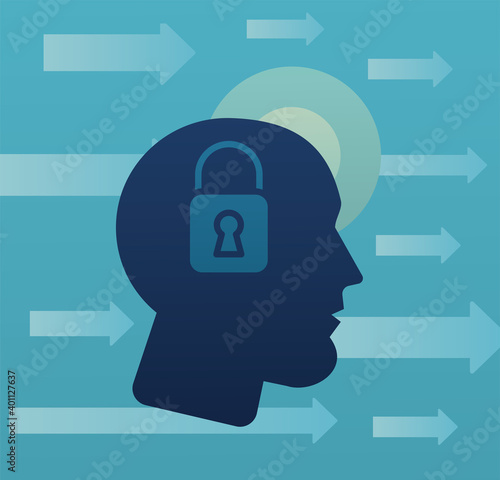 profile with padlock psychologist isolated style icon