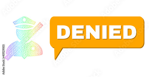 Denied and blacklisted police man vector. Spectrum colored net blacklisted police man, and chat Denied cloud frame. Chat colored Denied cloud has shadow.
