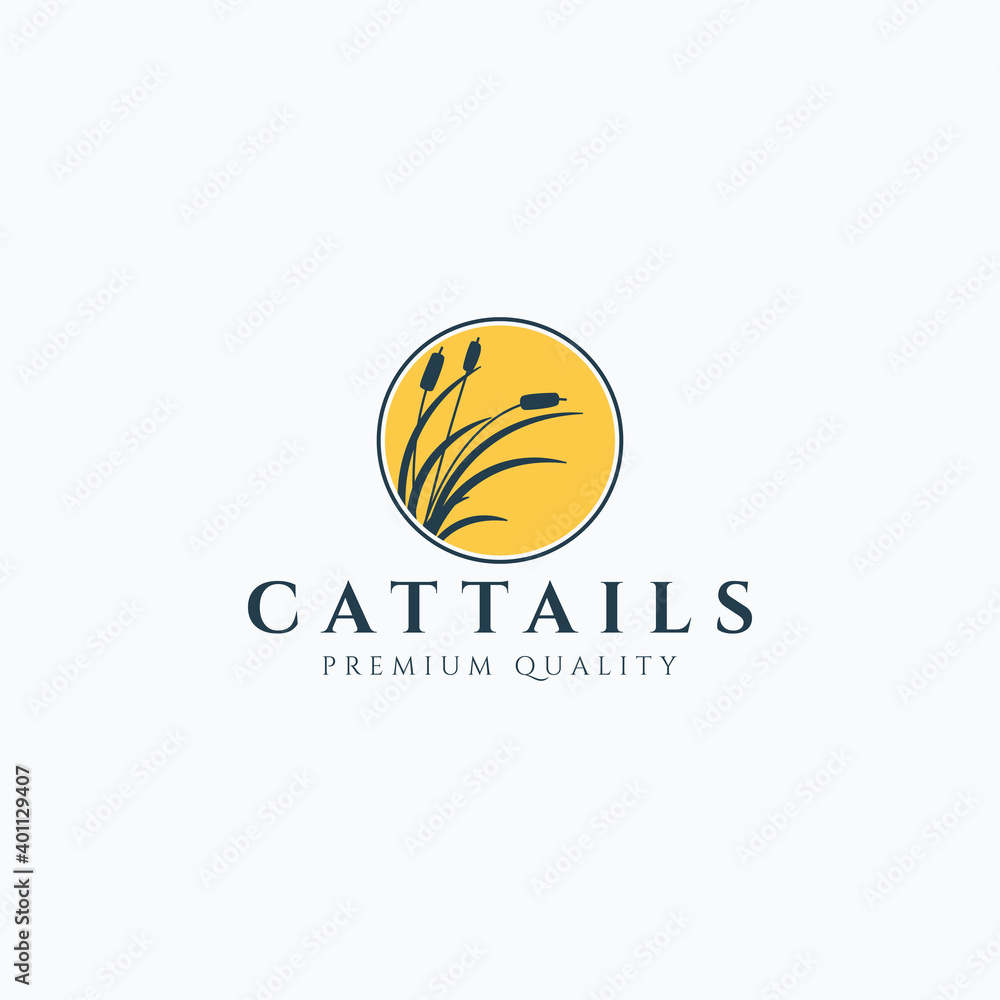 Vector illustration of cattails silhouette logo design