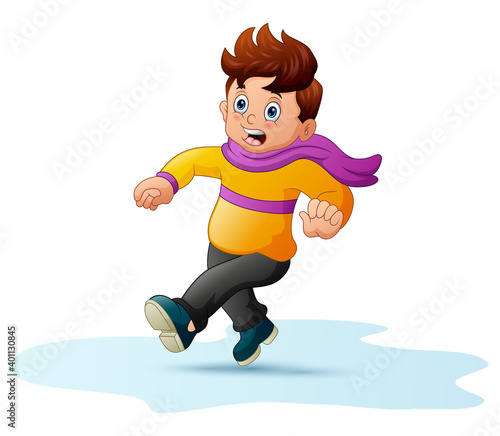 Illustration the boy in warm clothes ran scared
