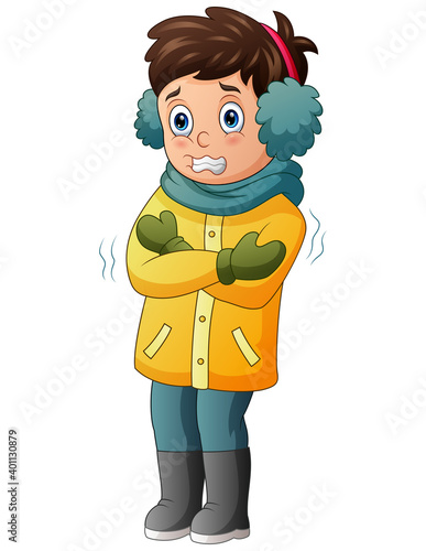A boy shivering in winter weather illustration