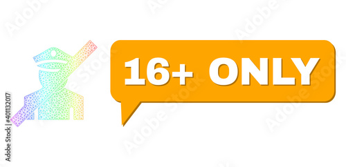 16+ Only and frorbidden police vector. Rainbow colored network frorbidden police, and conversation 16+ Only bubble message. Conversation colored 16+ Only bubble has shadow.