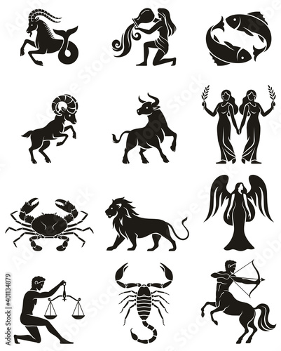 Zodiac sign icons. Vector illustrations.