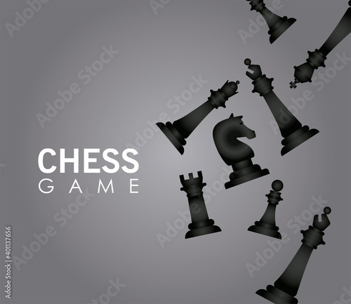 group of chess black pieces set icons in gray background