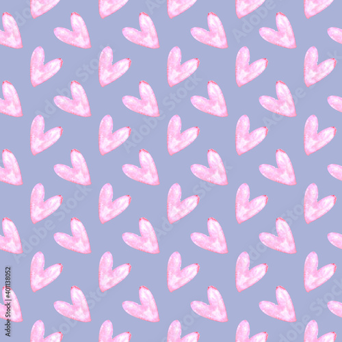 Seamless pattern with watercolor hearts. Romantic love hand drawn backgrounds texture. For greeting cards, wrapping paper, wedding, birthday, fabric, textile, Valentines Day, mothers Day, easter