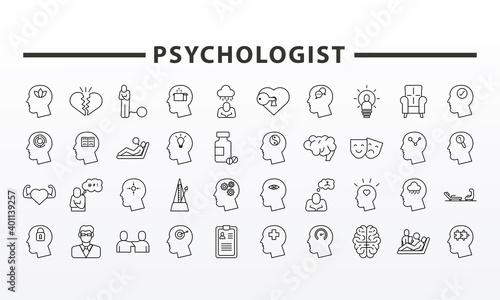 bundle of fourty psychological set icons and lettering