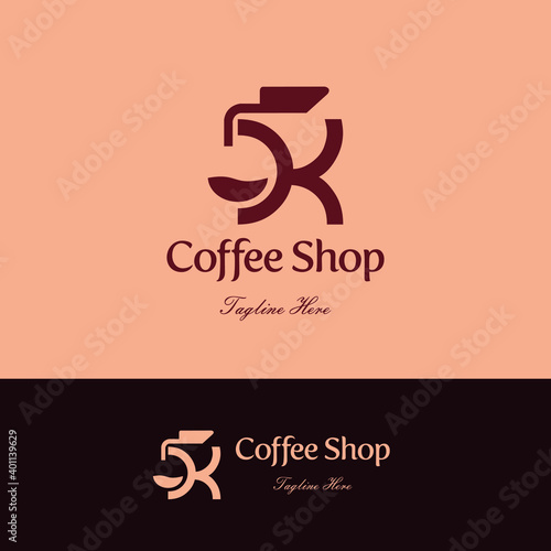 Initial letter K for Coffee shop and store logo concept with fluid icon and teapot