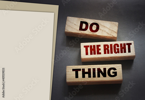 Do the right thing words on wood blocks. Professional skills concept.