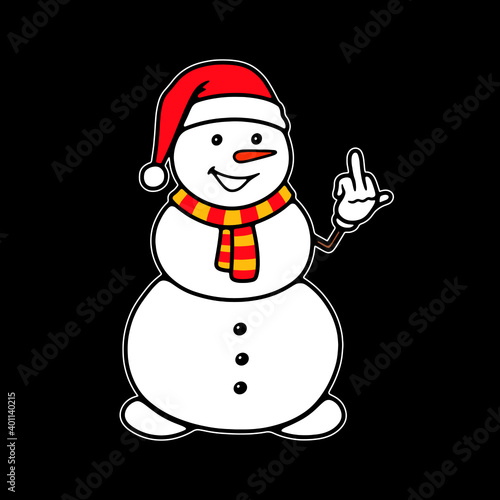 SNOWMAN WITH FUCK YOU FINGER GESTURE COLOR BLACK BACKGROUND