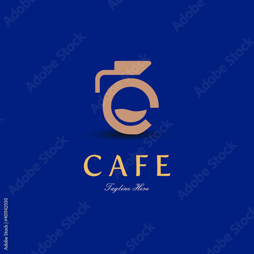 Initial letter C for Coffee shop and store logo concept with fluid icon and teapot