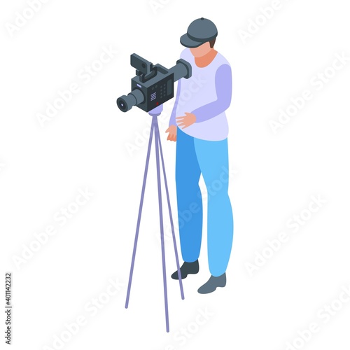 Reportage video cameraman icon. Isometric of reportage video cameraman vector icon for web design isolated on white background
