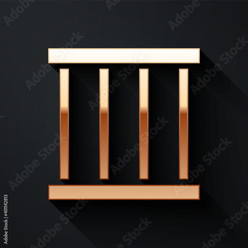 Gold Prison window icon isolated on black background. Long shadow style. Vector.