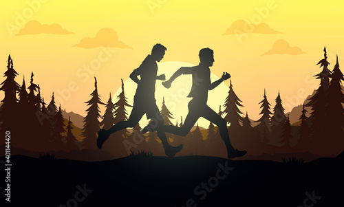 Running silhouettes. Vector illustration, Trail Running, Marathon runner.	