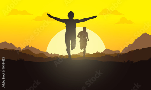 Running silhouettes. Vector illustration, Trail Running, Marathon runner. 