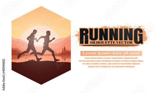 Running silhouettes. Vector illustration, Trail Running, Marathon runner.	