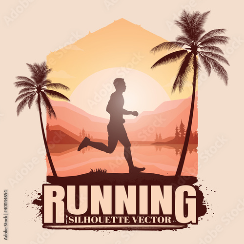 Running silhouettes. Vector illustration, Trail Running, Marathon runner.	