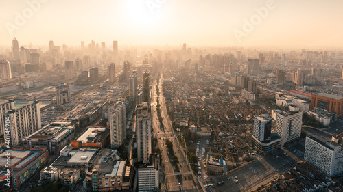 Sunset cityscapes of the skyline in Shanghai  China