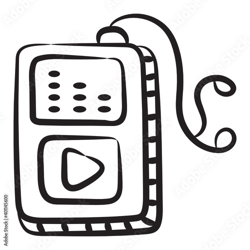 
Mp3 player icon, doodle design of audio music player device 
