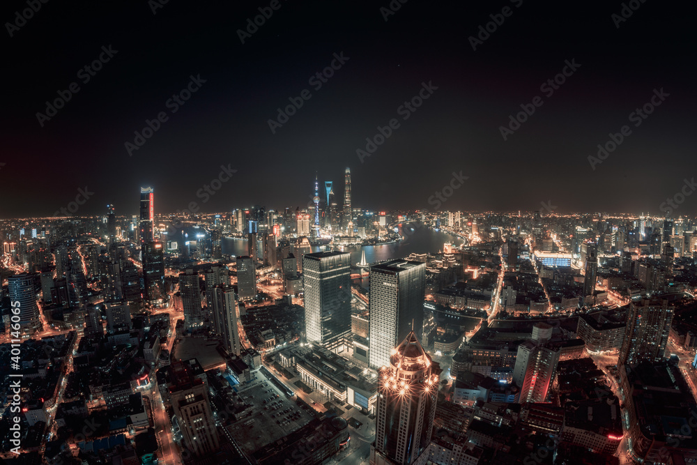 Night view of the cityscapes, skyline in Shanghai, China