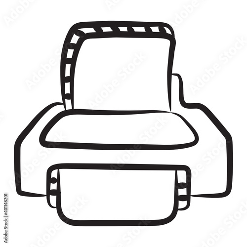 
An icon of printing machine in linear doodle design, output device 
