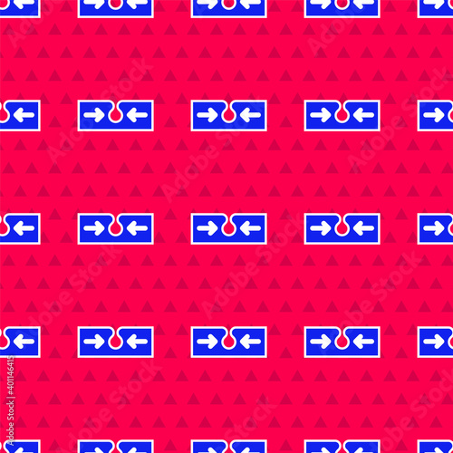 Blue Acne icon isolated seamless pattern on red background. Inflamed pimple on the skin. The sebum in the clogged pore promotes the growth of a bacteria. Vector.