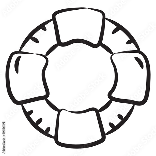 
A safety tyre with air, lifebuoy doodle icon design 
