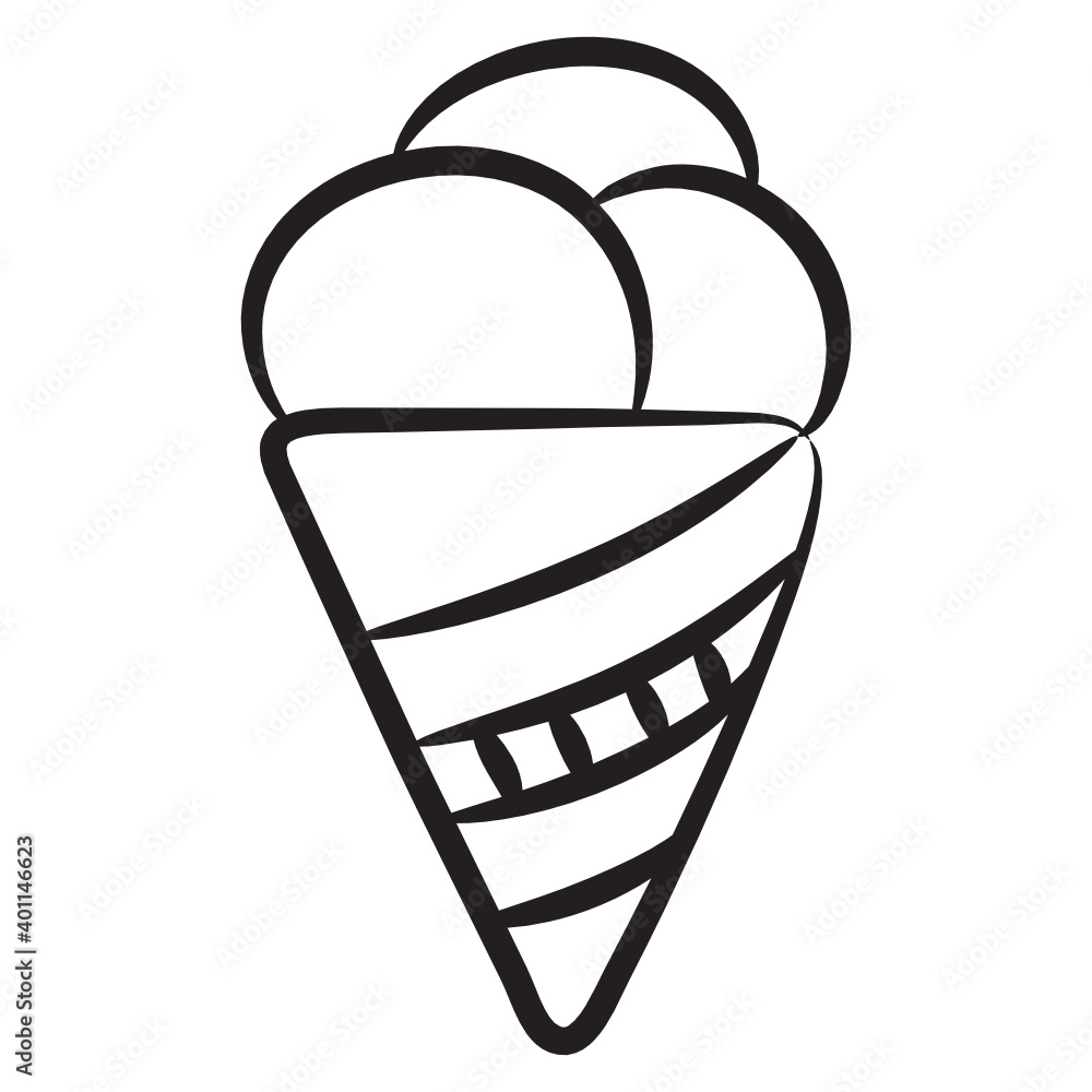 Three scoops cone ice cream, summer food doodle icon
Three scoops cone ice cream, summer food doodle icon