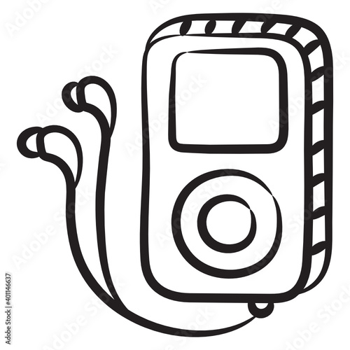 
Device with handsfree, portable music player in doodle style 
