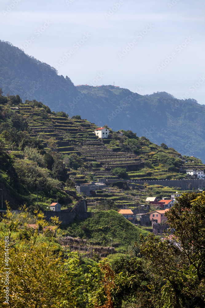  Village and Terrace cultivation in the surroundings of Sao Vicente. North coast of Madeira Island, Portugal