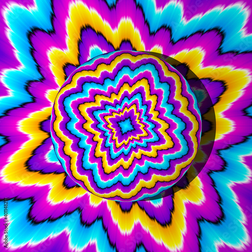 Colorful background with growing sphere. Optical expansion illusion.