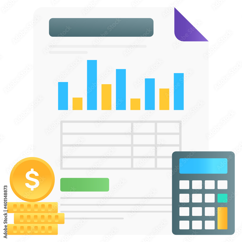 Calculator with financial budgeting sheet, flat gradient vector of business statement
Calculator with financial budgeting sheet, flat gradient vector of business statement