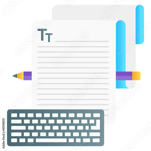
Paper with pencil with typing keyboard display, copywriting vector in gradient style 
