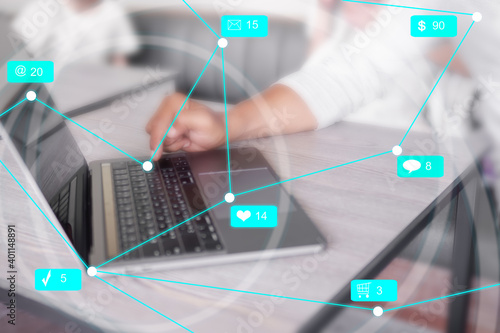 Tablou pe pânză Business man with internet network system concept