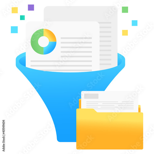 
Business report inside funnel conceptualizing data filter in gradient concept icon
