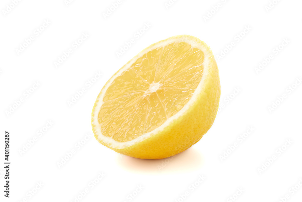 Lemon slice isolated on the white background, macro close up