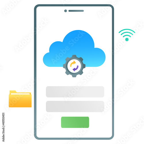 
Cloud with sync arrows inside smartphone, cloud phone vector
