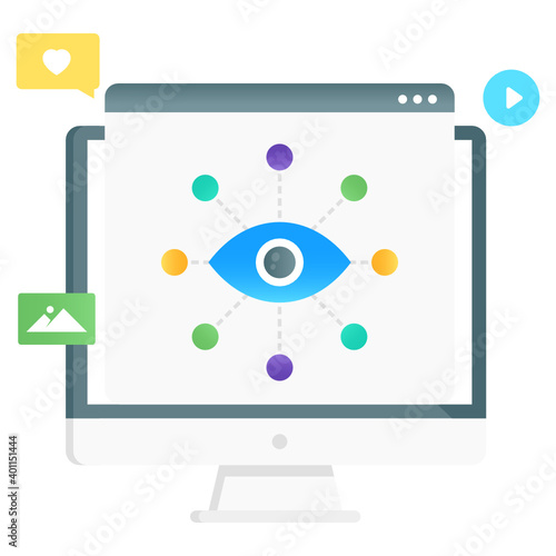 
Video marketing vector in gradient design, web monitoring on social content promotion 

