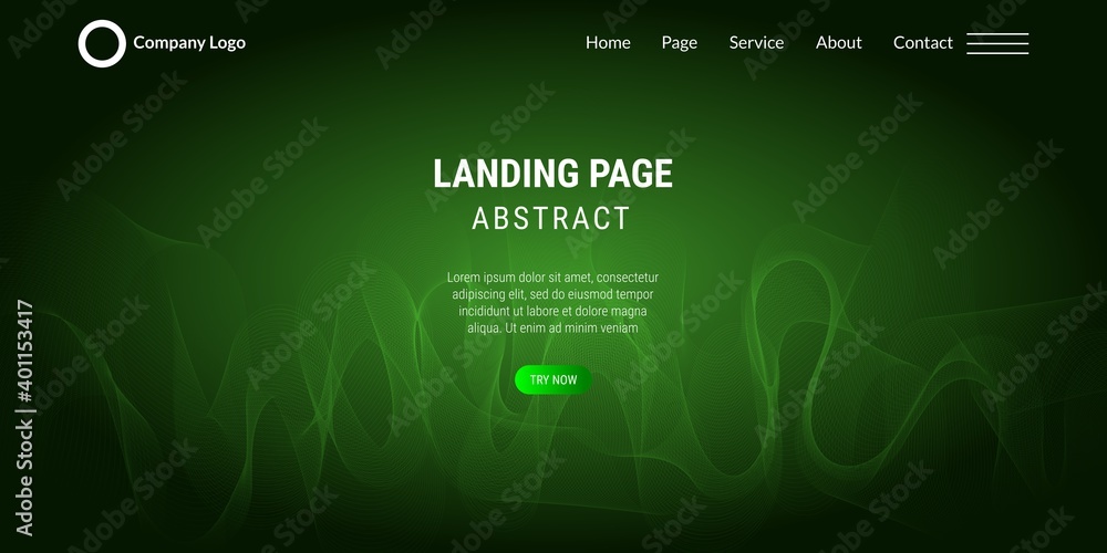 Obraz premium Vector abstract dynamic waves, curved lines in green gradient colors. Modern web template or landing page