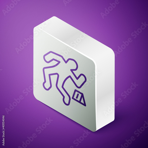 Isometric line Crime scene icon isolated on purple background. Silver square button. Vector.