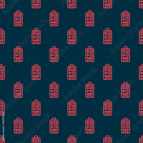 Red line Dictaphone icon isolated seamless pattern on black background. Voice recorder. Vector.