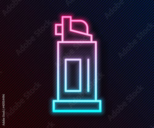 Glowing neon line Pepper spray icon isolated on black background. OC gas. Capsicum self defense aerosol. Vector.
