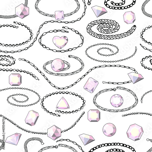 Seamless pattern with jewels and chains. Endless texture for your design.